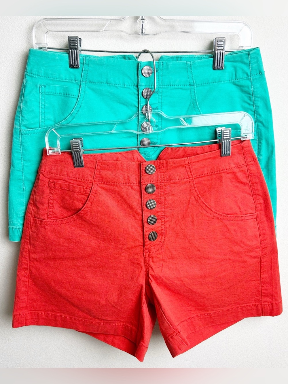 Bundle of 2! Cabi Button Fly High Waisted Shorts Teal & Coral Red | Cabi | Size